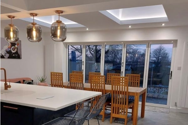 korniche lanterns and prime glazing bifold doors in extension